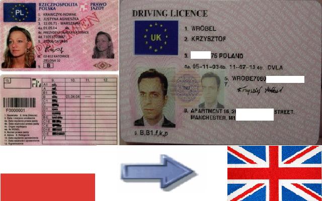 Wymiana polskiego prawa jazdy na brytyjskie, oraz inne info o licencji.